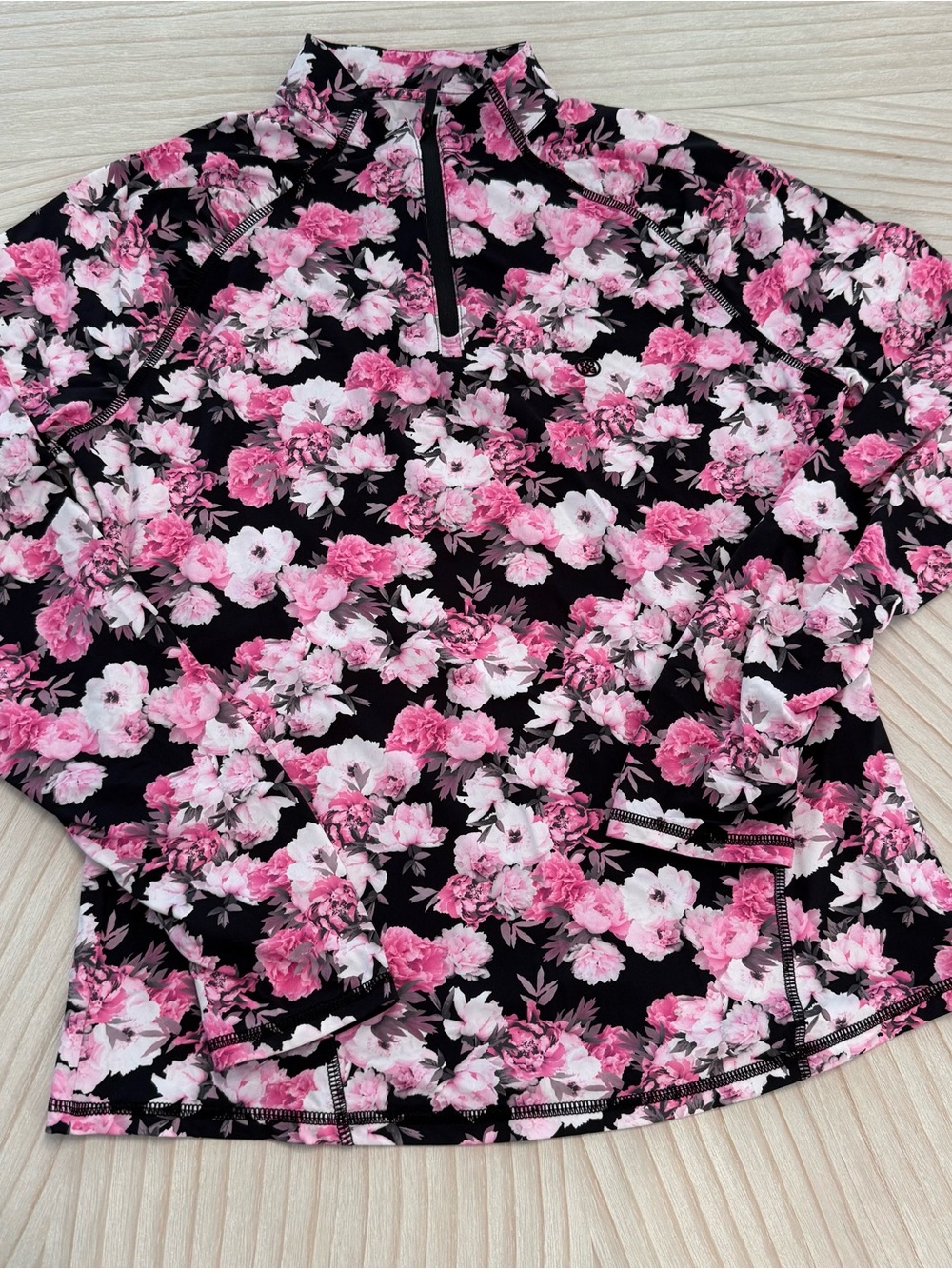 G/FORE Pink Floral Quarter-Zip Long Sleeve Top